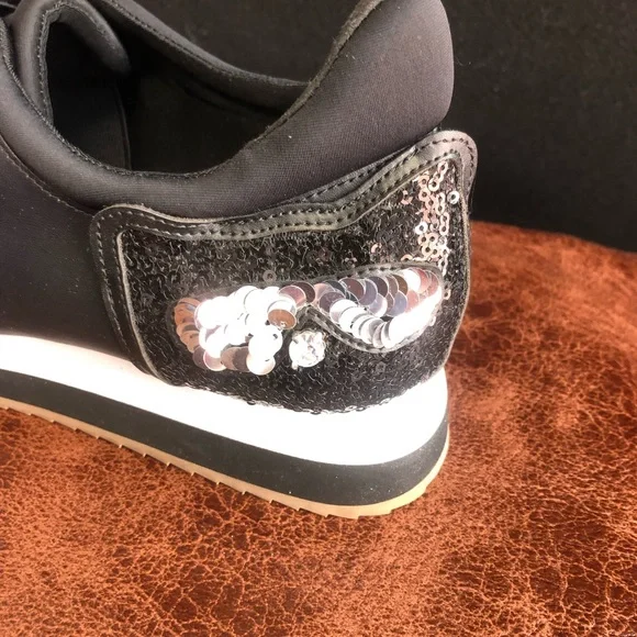 Embellished Karl Lagerfeld Black Slip-on Leather Sneakers Size 10M - Picture 5 of 10